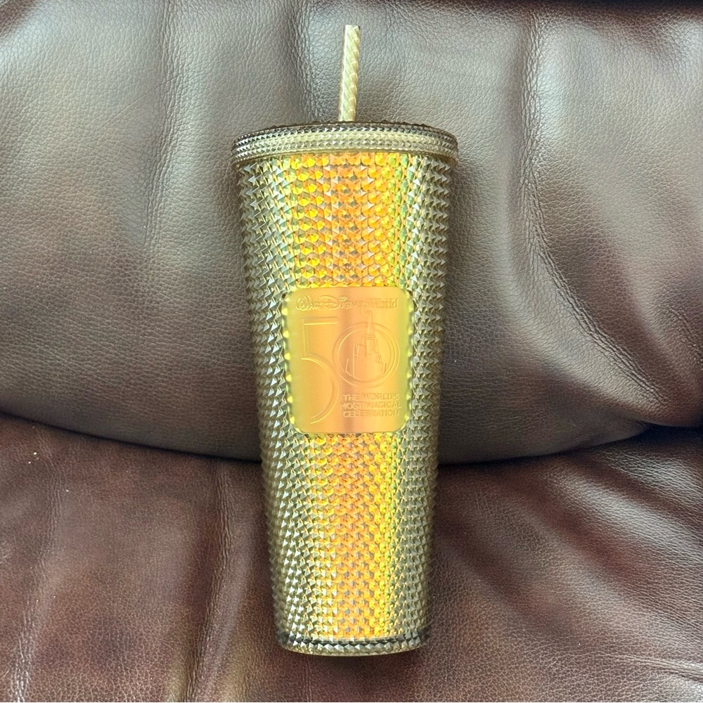 Starbucks Walt Disney World 50th Anniversary Celebration Gold Studded Tumbler
